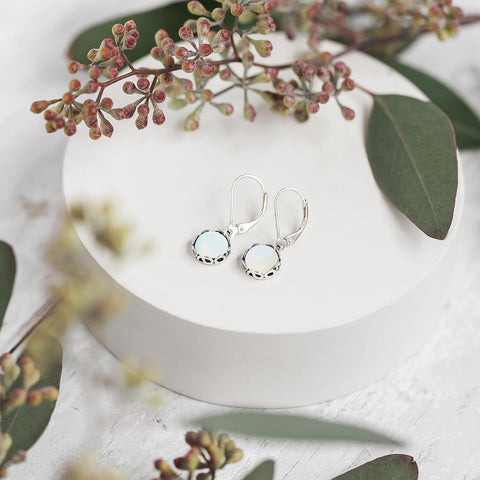 Bottled Up Designs Handmade Vintage White Leverback Botanicals Earrings, Sterling Silver, Eco Friendly, Made in USA, Birthday Gifts, Mothers Day, Women, Anniversary (Black Depression Glass)