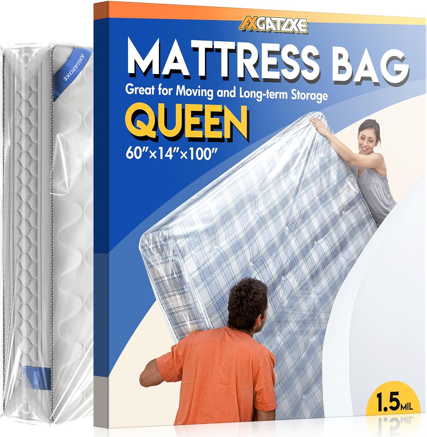 Axgatoxe Plastic Mattress Bag for Moving Storage, Queen Size (1.5MIL)