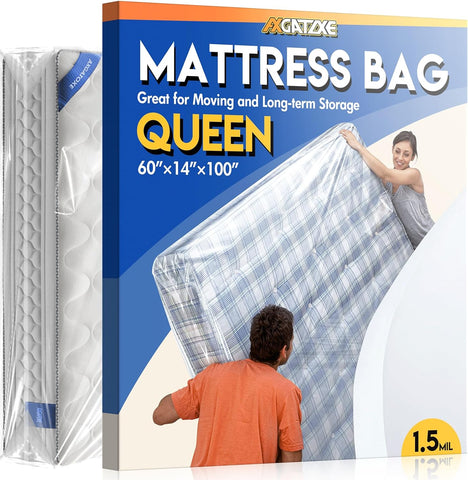 Axgatoxe Plastic Mattress Bag for Moving Storage, Queen Size (1.5MIL)