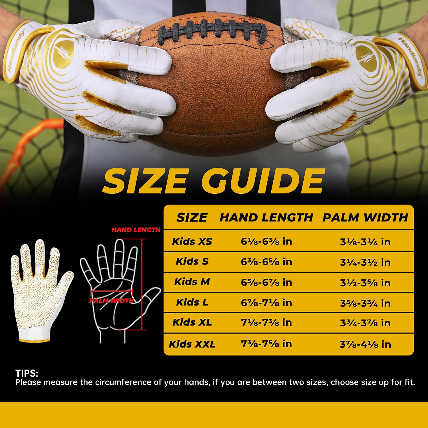 HANDLANDY Youth Football Gloves, Kids Sticky Receiver Gloves,Super Grip Football Glove Best Gift for Boys,Girls