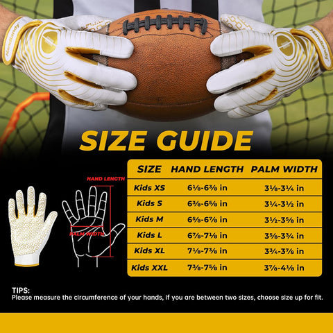 HANDLANDY Youth Football Gloves, Kids Sticky Receiver Gloves,Super Grip Football Glove Best Gift for Boys,Girls