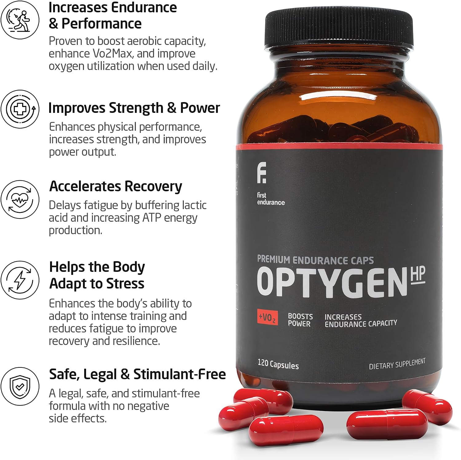 FIRST ENDURANCE OptygenHP - Premium Endurance Supplement | Boost Power | Increase Performance and Endurance | Improves Oxygen Utilization| 120 Capsules