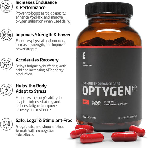 FIRST ENDURANCE OptygenHP - Premium Endurance Supplement | Boost Power | Increase Performance and Endurance | Improves Oxygen Utilization| 120 Capsules