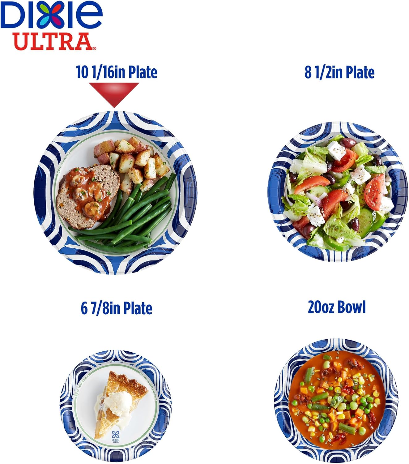 Dixie Ultra, Large Paper Plates, 10 Inch, 172 Count (4 packs of 43 plates), 3X Stronger*, Heavy Duty, Microwave-Safe, Soak-Proof, Cut Resistant, Disposable Plates For Heavy, Messy Meals