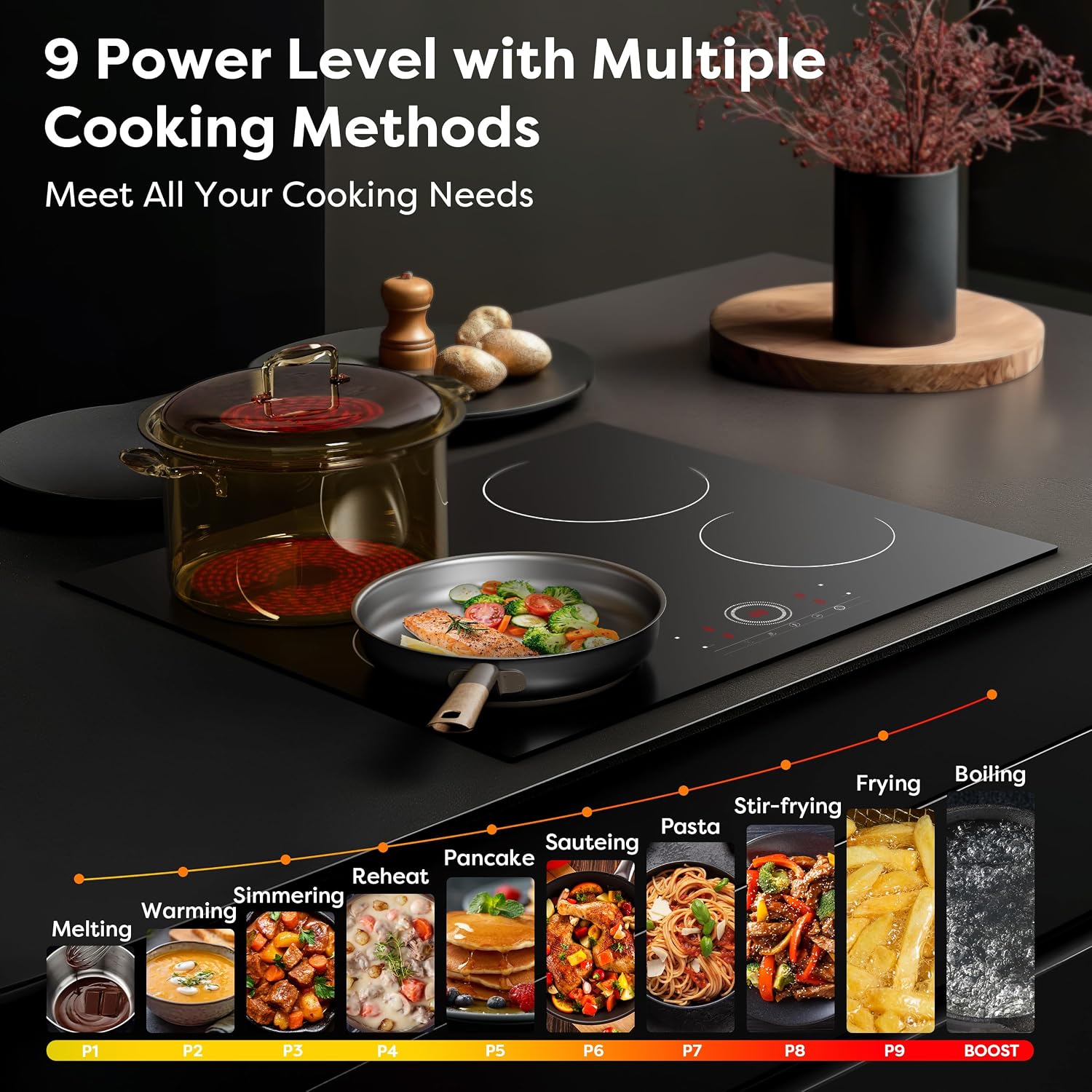 CDV 24 Inch Electric Cooktop 4 Burners 6000W Touch Control