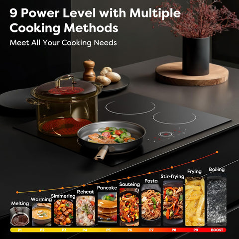 CDV 24 Inch Electric Cooktop 4 Burners 6000W Touch Control