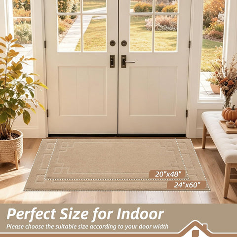 BEQHAUSE Door Mat 24" x 60", Non-Slip Door Mats Indoor Washable, Beige