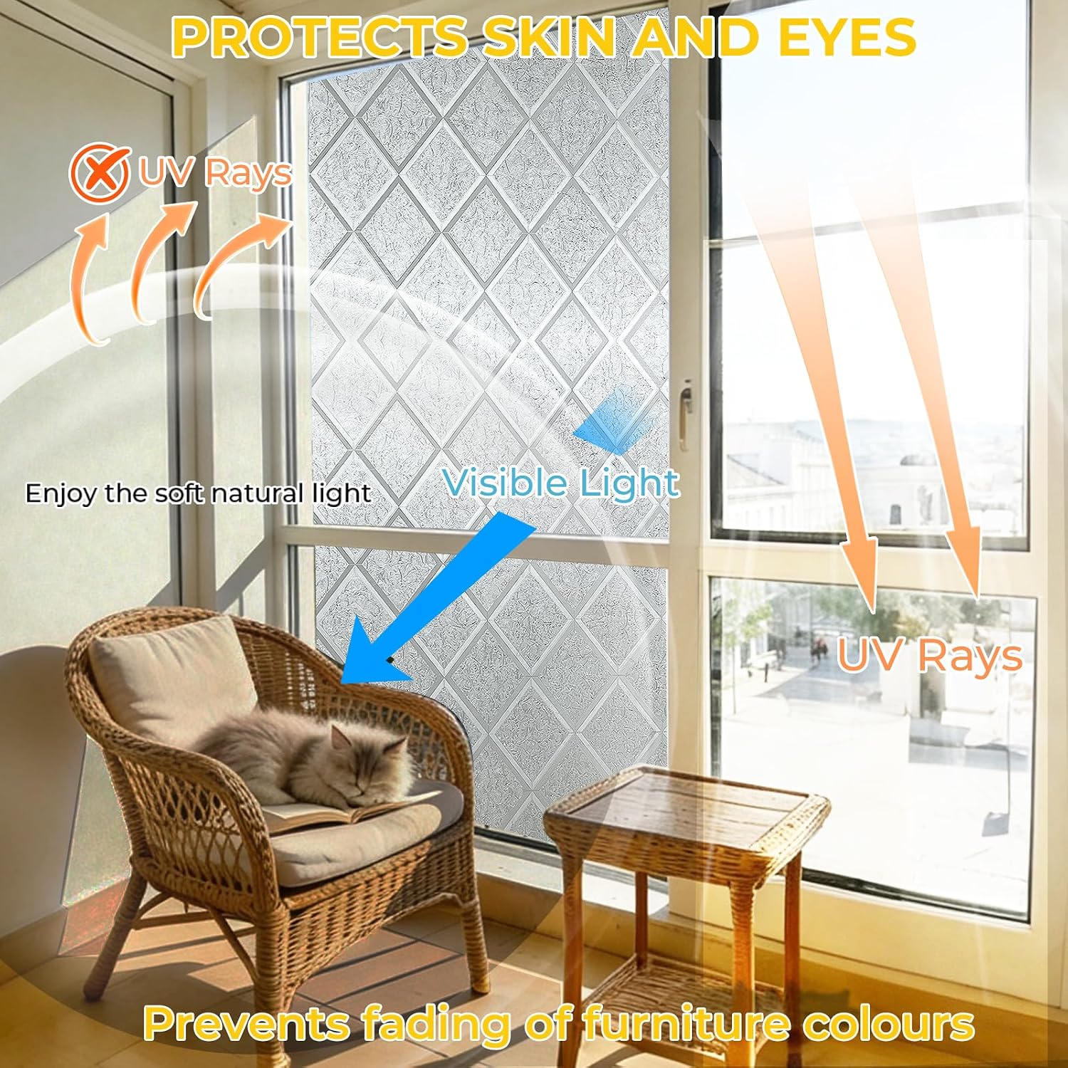 OHTMERU Window Privacy Film Decorative for Front Door, Bathroom Static Cling Stained Glass Sticker Opaque Heat Control UV Blocking Non-Adhesive for Home Windows 17.5 X 78.7 inches Argyle