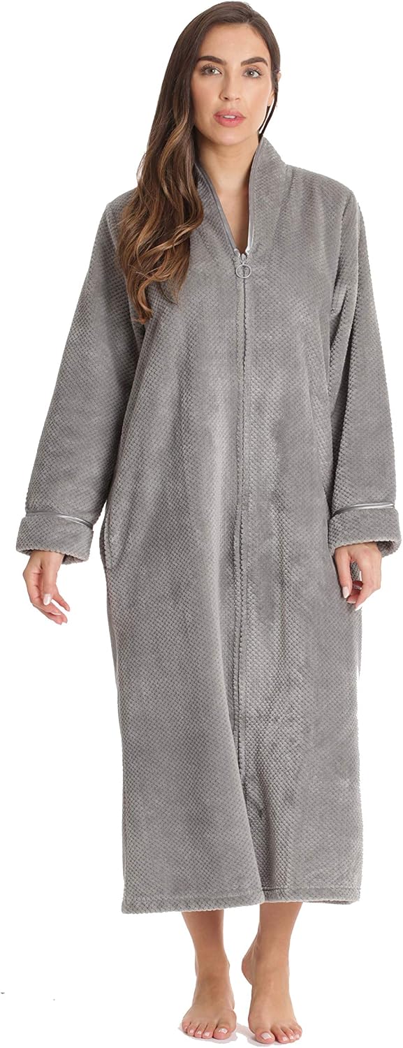 Just Love Textured Plush Zipper Lounger Robe for Women