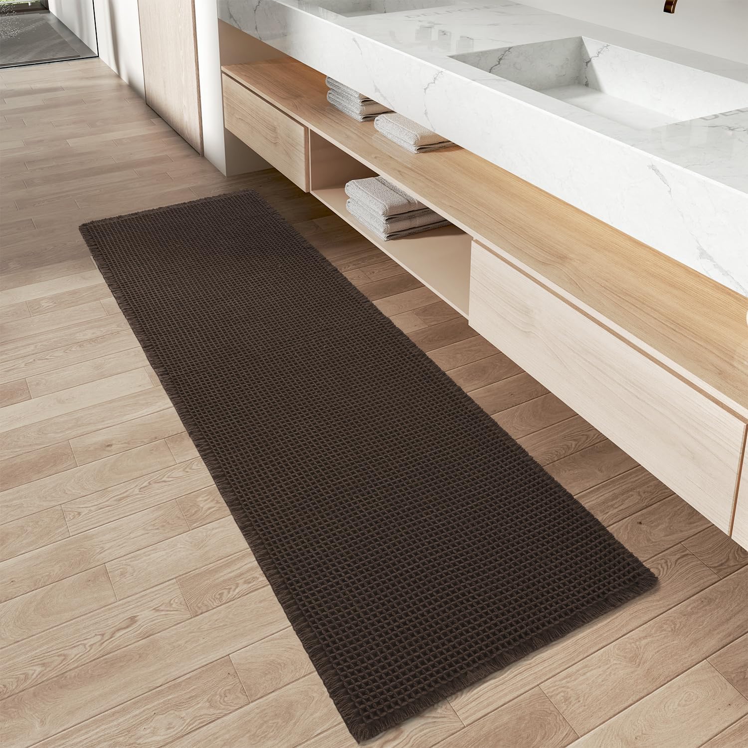 Upgraded Waffle Bath Mat Runner Absorbent Non Slip Bathroom Mat, 2' x 4'
