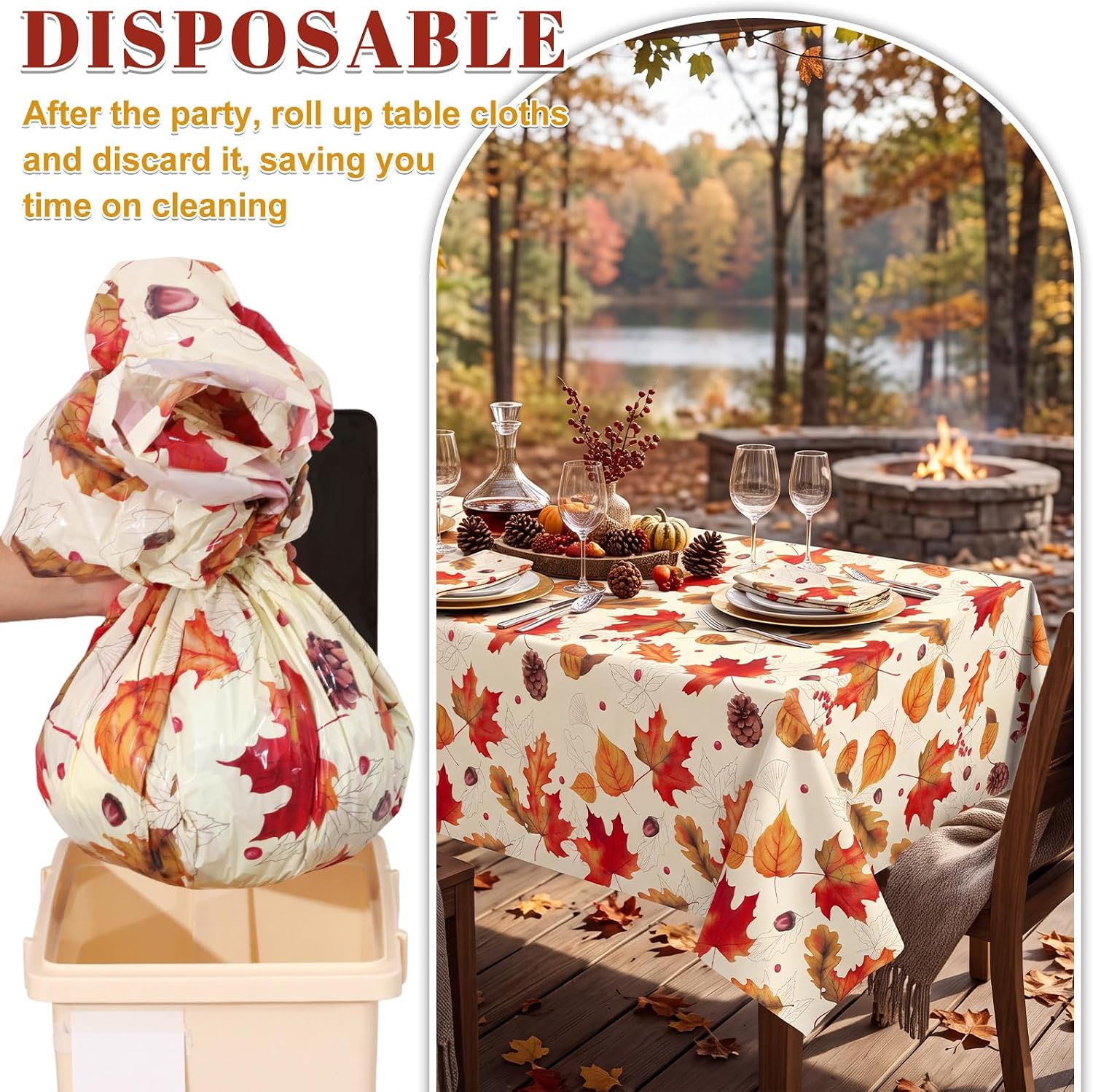 3Pack Fall Plastic Tablecloths, 54 X 108In Autumn Maple Leaves Tablecloth