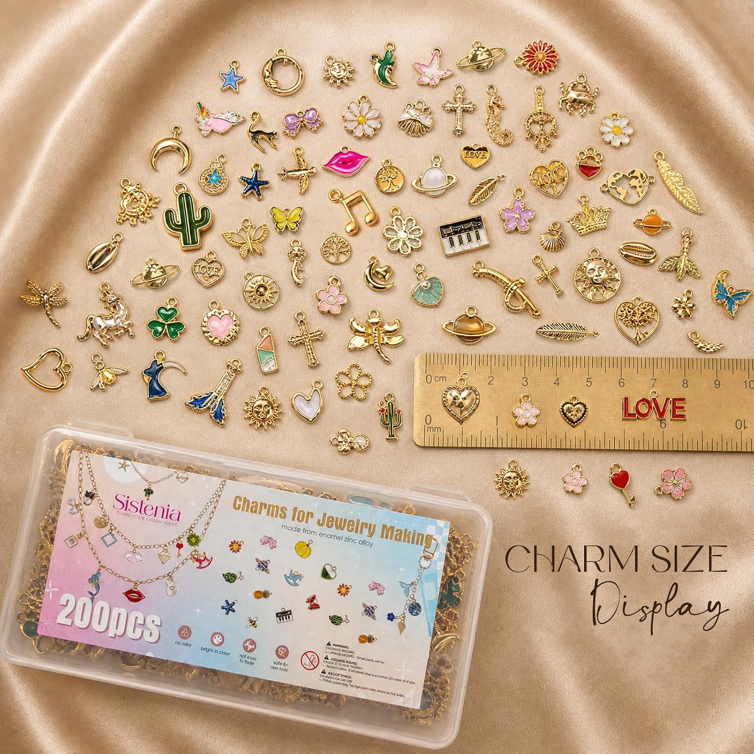Sistenia 200PCS Charms for Jewelry Making, Bag Charms Bulk Mixed Color
