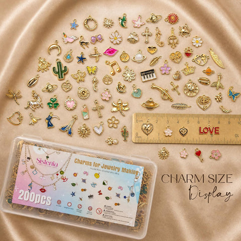Sistenia 200PCS Charms for Jewelry Making, Bag Charms Bulk Mixed Color