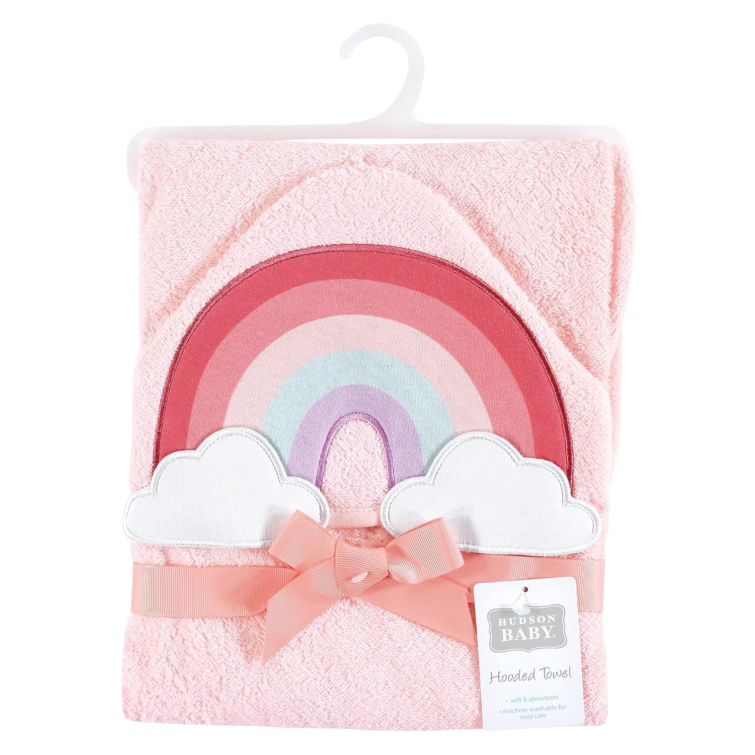 Hudson Baby Unisex Baby Cotton Poly Animal Face Hooded Towel, Rainbow, One Size