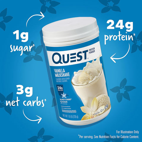 Quest Nutrition Vanilla Milkshake Protein Powder, 24g Protein, 1.6 Pound | 23 Servings, 3g Net Carbs, 1g Sugar, Low Carb, Gluten Free