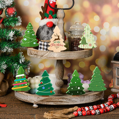 AWIZOM 12 Pcs Christmas Tree Wooden Cutouts Unfinished Wood Signs Blocks