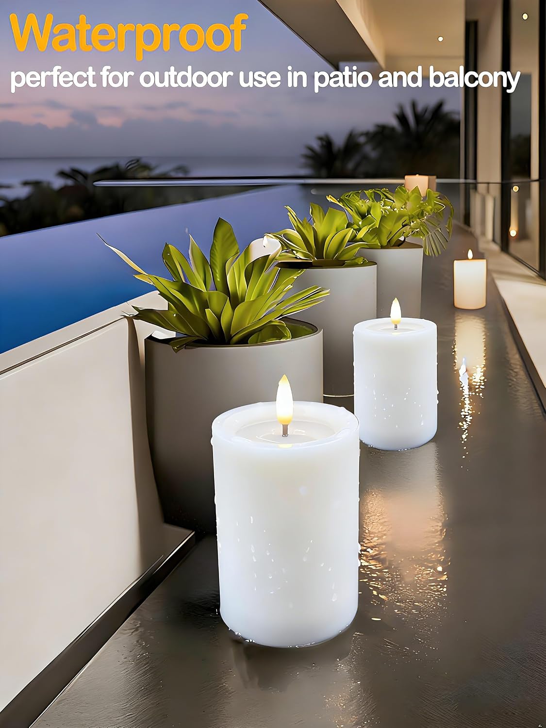 Gmnee 3"x4" Outdoor Waterproof Flameless Candles with Remote Timers Battery