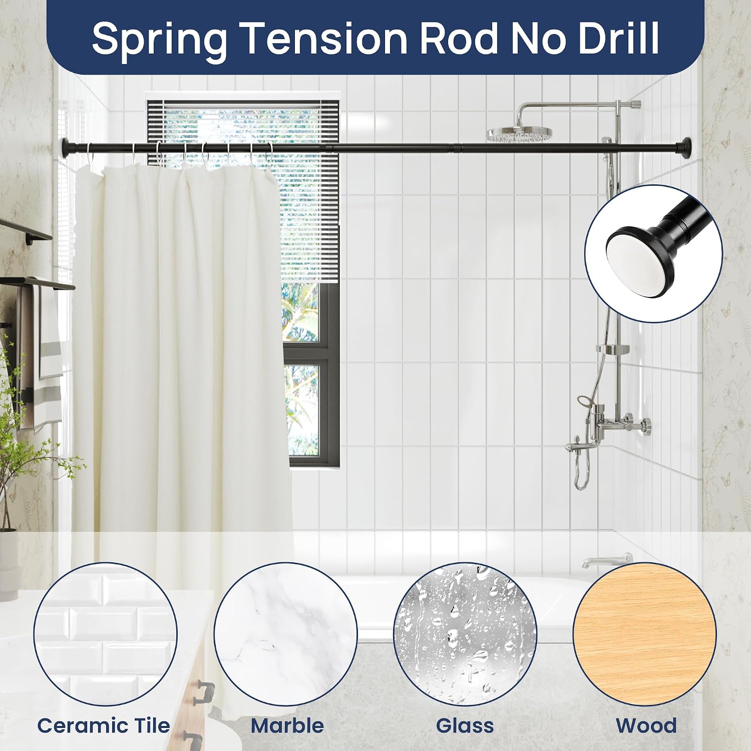 ENJOYBASICS 1" Black Shower Curtain Rod, 30-64" Adjustable, Secure Tension