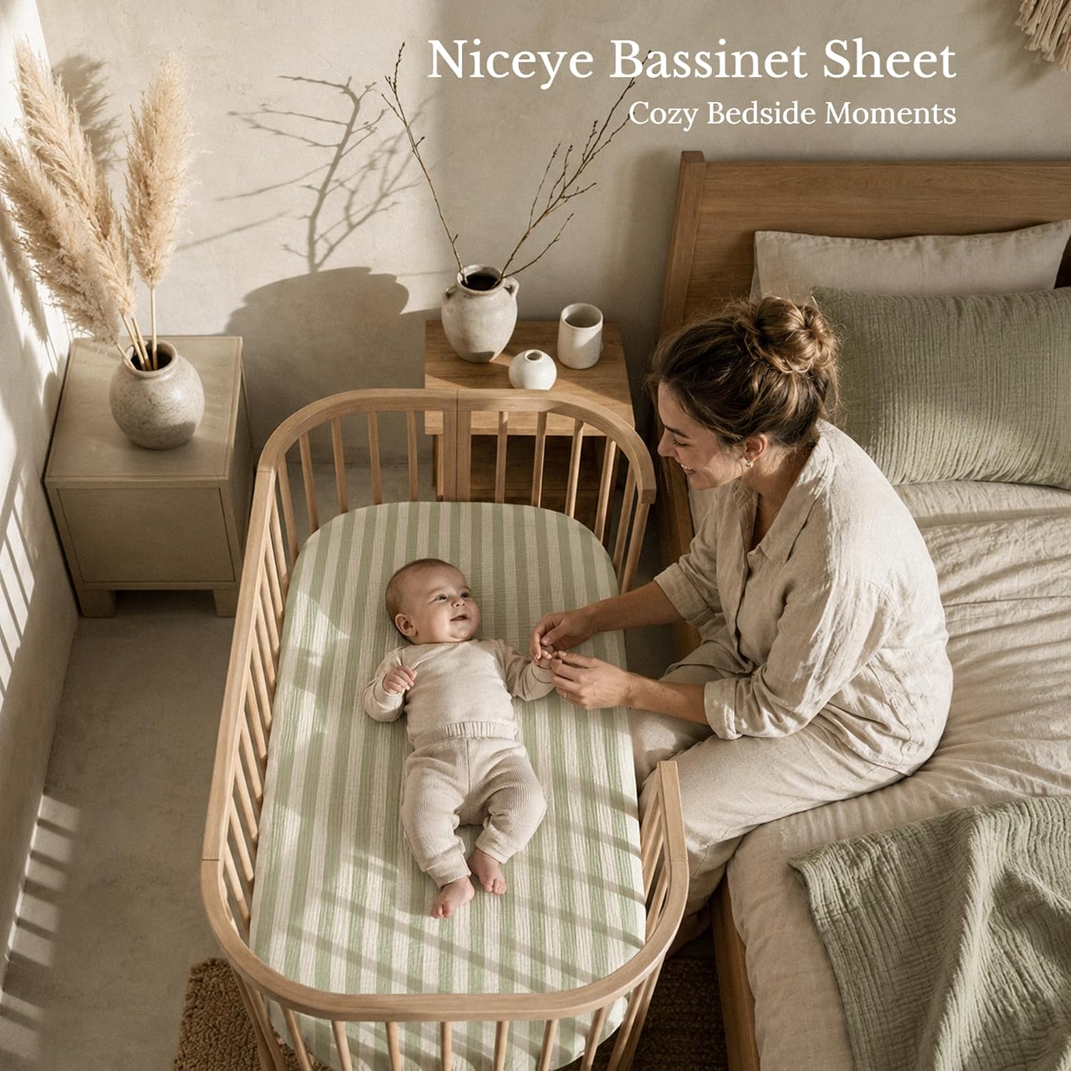 Niceye Muslin Bassinet Sheets 3-Pack for Bedside Sleepers, 33" x 21"