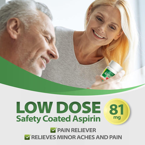 HealthA2Z® Aspirin 81mg Low Strength Enteric Coated, Pain & Fever, 300 Ct