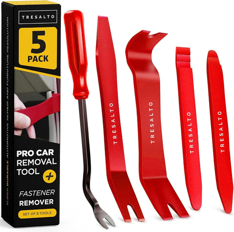 Tresalto Auto Trim Removal Tool Kit (No Scratch Plastic Pry Kit), Door Panel Removal Tool, Car Clips, Push Rivets, Molding, Dashboards, Interior Trim Tools, Red