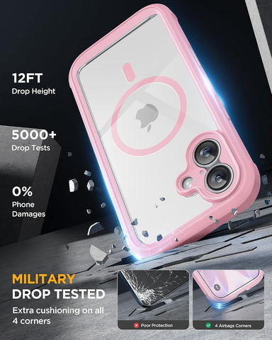 Miracase for iPhone 17 Case 6.3'', Full-Body Military Grade Drop Protection Outdoor Phone case with Built-in Glass Screen &Camera Control,Easy Installation,No Gap,Compatible with MagSafe, Pink