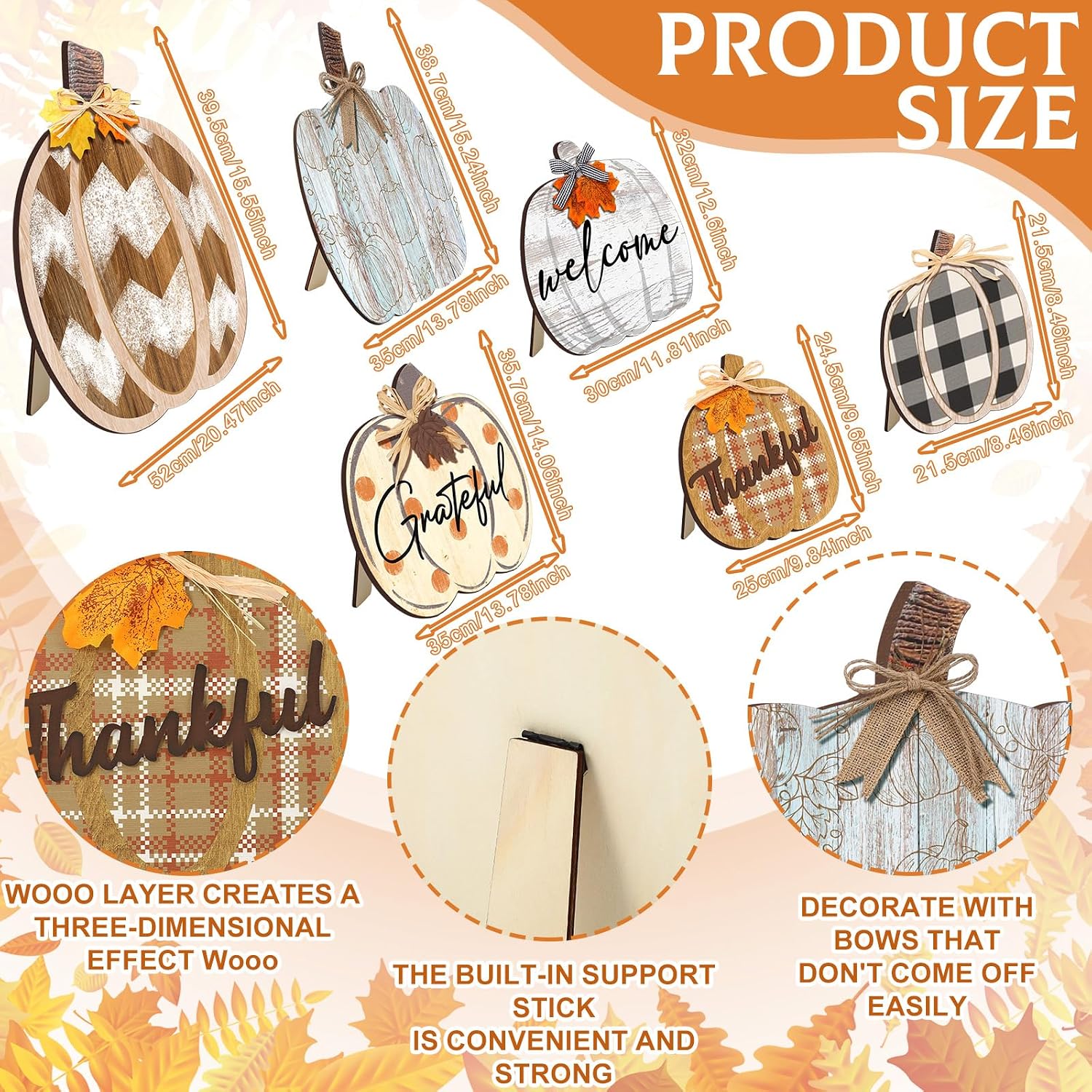 Moucuny Set of 6 Outdoor Fall Decoration for Home Porch, Pumpkin Signs