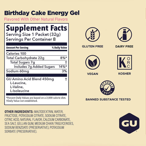 GU Energy, Original Energy Gels, Birthday Cake - 8 Count
