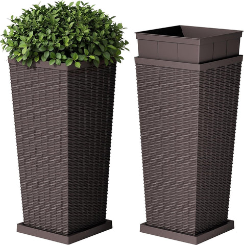 Devoko Resin 30'' Tall Planters, Large Taper Outdoor Planter