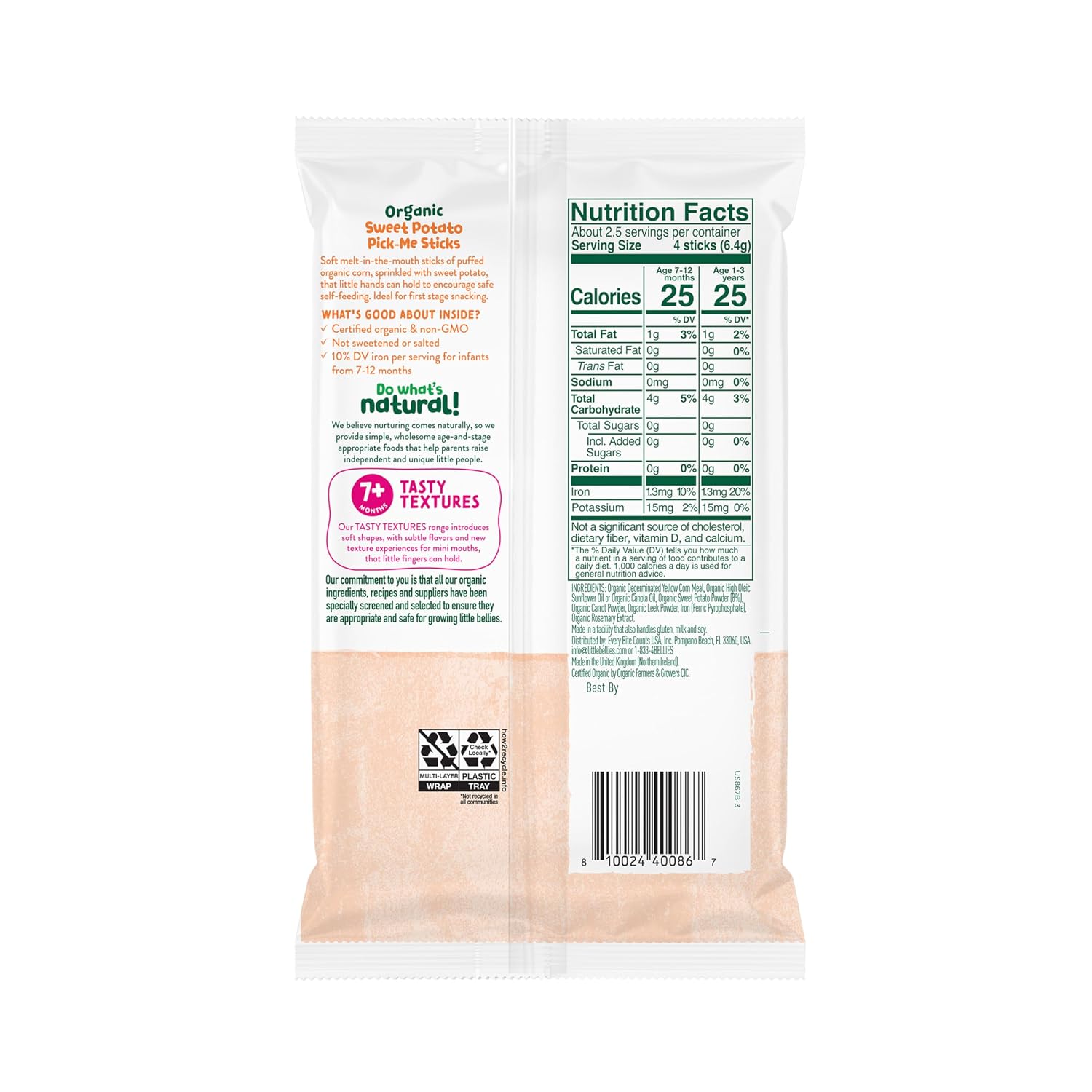 Little Bellies Organic Banana Pick-Me Sticks Baby Snack (0.56 oz Individual Packs), (Pack of 10)