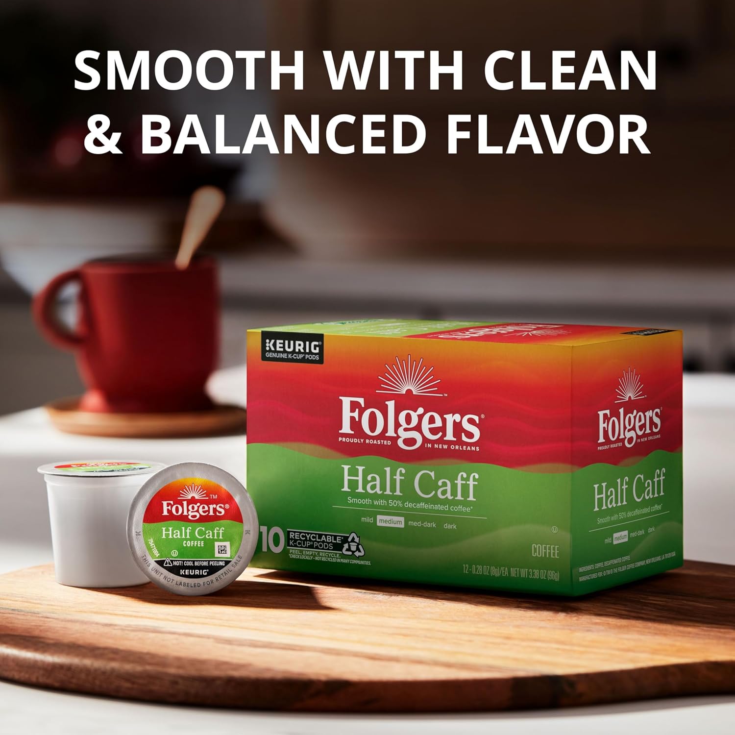 Folgers Half Caff Coffee, Medium Roast, Keurig K-Cup Pods, 60 Count