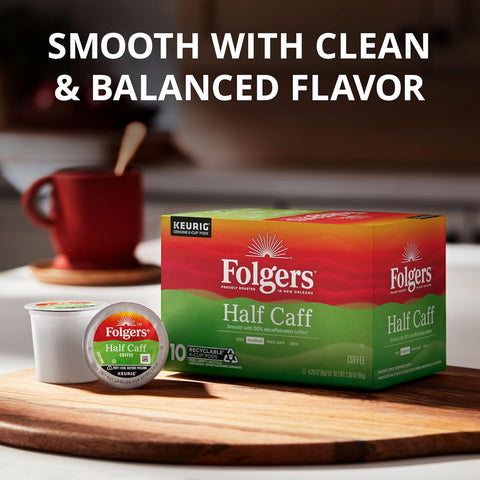 Folgers Half Caff Coffee, Medium Roast, Keurig K-Cup Pods, 60 Count