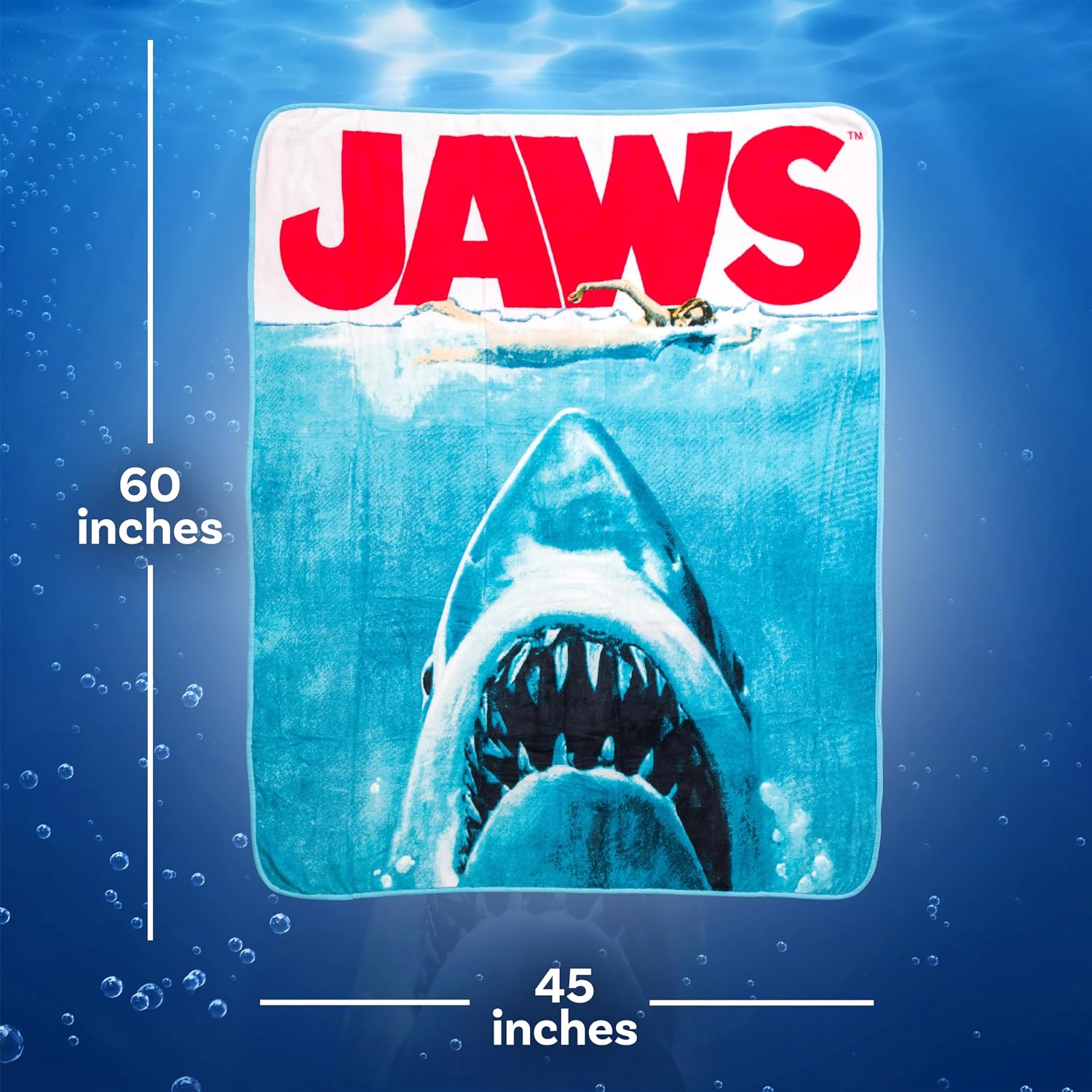 Silver Buffalo Jaws Movie Poster 45" x 60" Fleece Throw, Soft and Cozy Blanket, 250 GSM