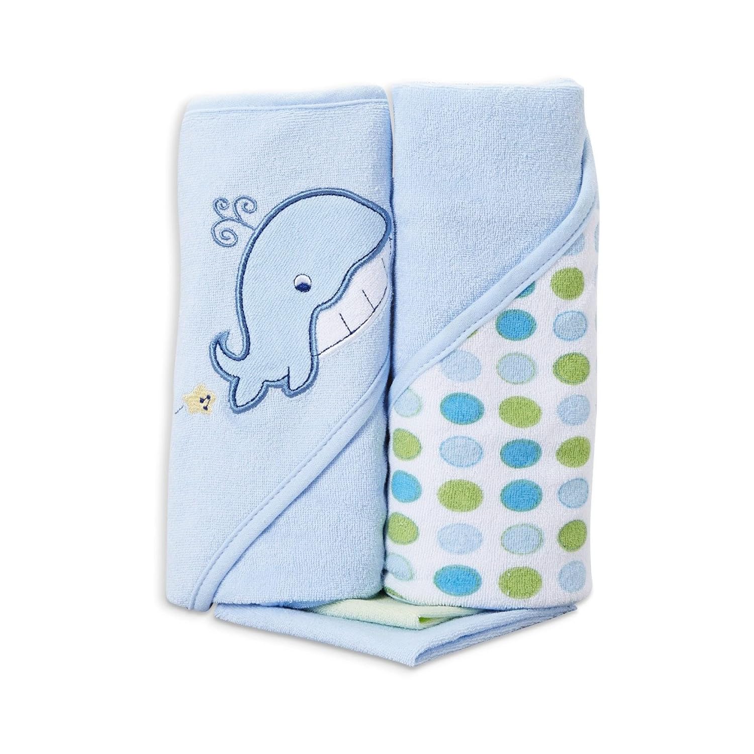 Spasilk Hooded Terry Bath Towel with Washcloths, Dino Blue, 2-Count