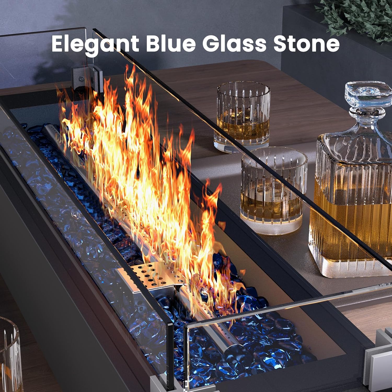 Ciays 28 Inch Table Top Propane Fire Pit, 50,000 BTU Tabletop Firepit with Glass Wind Guard & Glass Beads, Portable Outdoor Portable Fireplace for Patio and Camping