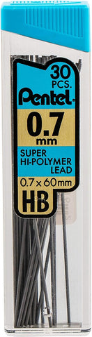 Pentel C27BPHB3K6 Super Hi-Polymer Lead Refills, 0.7mm, HB, Black, 30 per Tube (Pack of 3 Tubes)