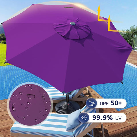 Abba Patio 9FT Lyon Outdoor Patio Umbrella Outdoor Table Umbrella with Crank Market Umbrella 8 Sturdy Ribs UV Protection Waterproof and Push Button Tilt for Garden Deck Backyard,Purple