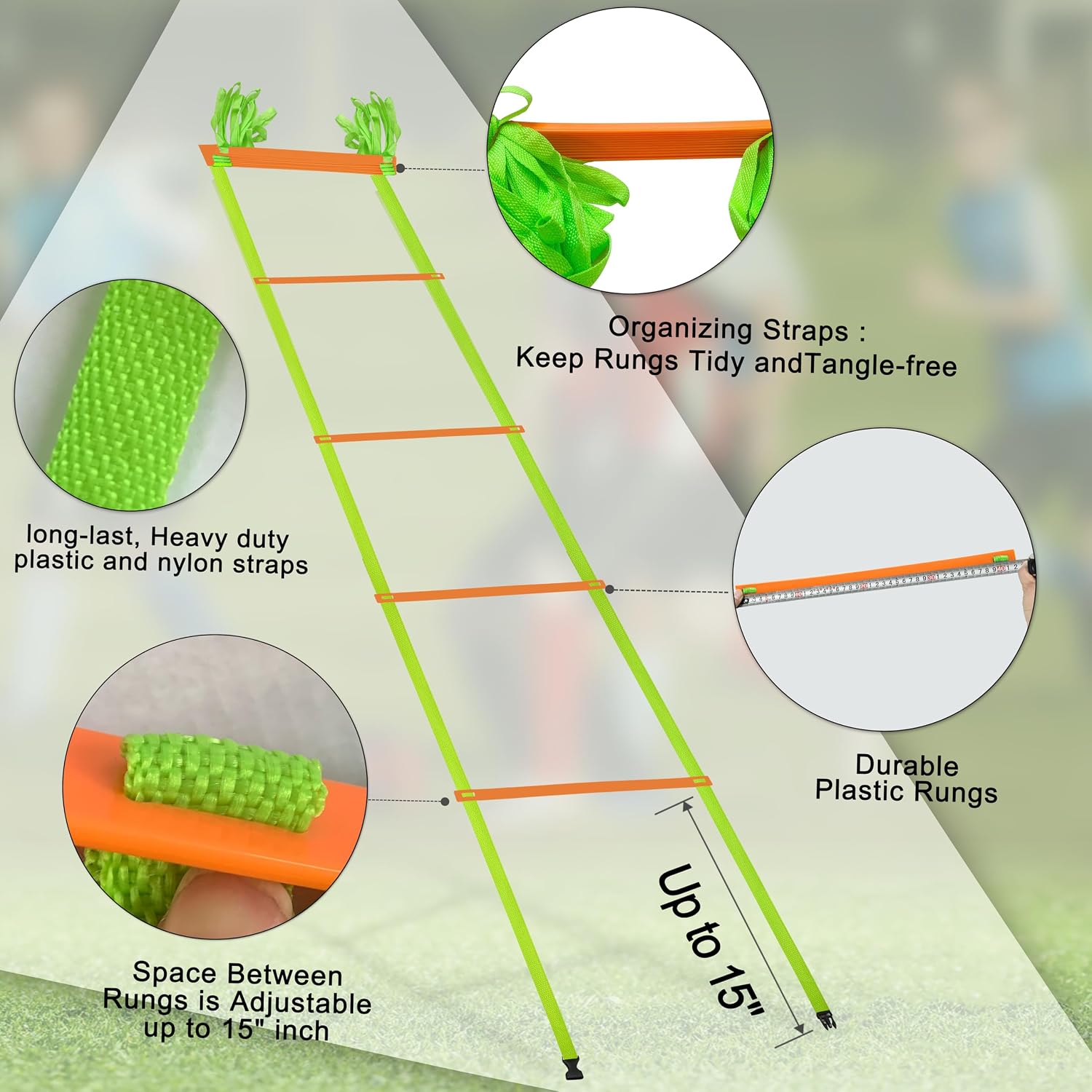 20ft Adjustable Agility Speed Ladder Training Ladder with Carry Bag - Soccer, Speed, Football Fitness Feet Training - Agility Training Equipment for Footwork Drills