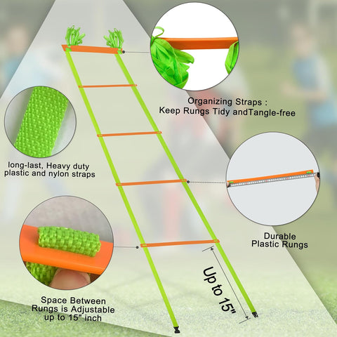 20ft Adjustable Agility Speed Ladder Training Ladder with Carry Bag - Soccer, Speed, Football Fitness Feet Training - Agility Training Equipment for Footwork Drills