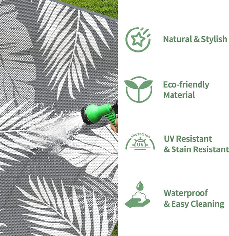 GENIMO Outdoor Rug, Waterproof Plastic Runner Rugs, 2.5'x8' Grey White