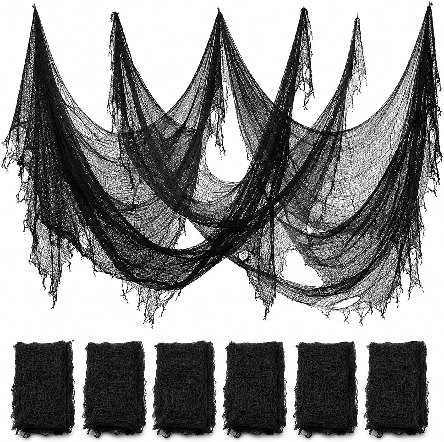 ZeeDix 6 Pack Black Halloween Creepy Cloth 30 × 75 Inch - Halloween Cheesecloth Decoration Spooky Scary Gauze Black Cheese Cloth for Party Supplies Outdoor Yard Home Wall Doorway