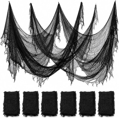ZeeDix 6 Pack Black Halloween Creepy Cloth 30 × 75 Inch - Halloween Cheesecloth Decoration Spooky Scary Gauze Black Cheese Cloth for Party Supplies Outdoor Yard Home Wall Doorway