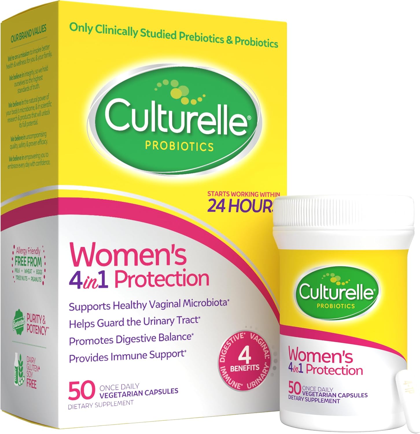 Culturelle Probiotics for Women with Prebiotics, 4-in-1 Benefits, 50 Count | 5 Strain Probiotic Blend for Vaginal Digestive & Immune Health, Occasional Gas & Bloating* Support