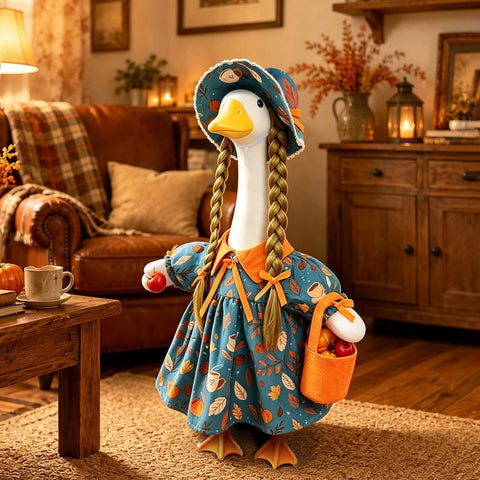 Fall Porch Goose Outfit Farmer Girl Goose Clothes for 23 Inch Porch Statue