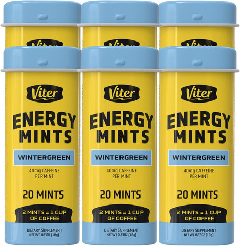 Viter Energy Caffeine Mints 40mg, Sugar Free, Wintergreen, 20ct, 6 Pack
