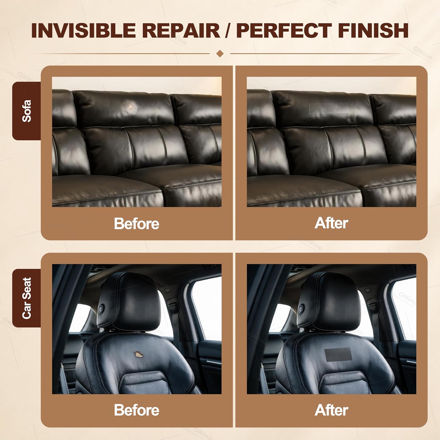 ONine Leather Repair Tape,Self Adhesive Leather Repair Patch,Leather Patches for Furniture,Sofa,Car Seats,Office Chair. Vinyl Repair Kit 3x60in (Black)