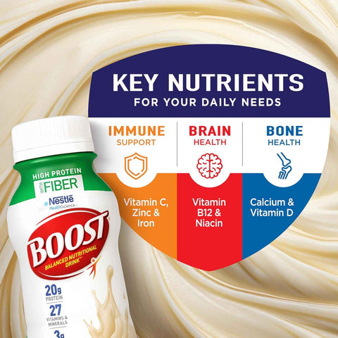 BOOST High Protein with Fiber Ready to Drink Complete Nutritional Drink, Very Vanilla, 8 fl oz Bottle, 24 Pack