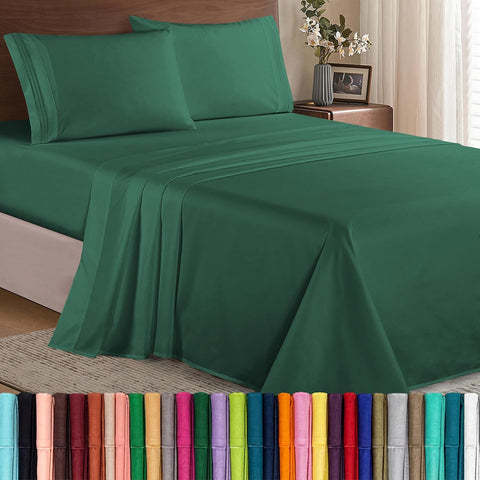 Elegant Comfort Luxury 1500 Premium Hotel Quality Microfiber 4-Piece Sheet Set - Wrinkle Resistant, All Around Elastic Fitted Sheet, Deep Pocket up to 16", California King, Hunter Green