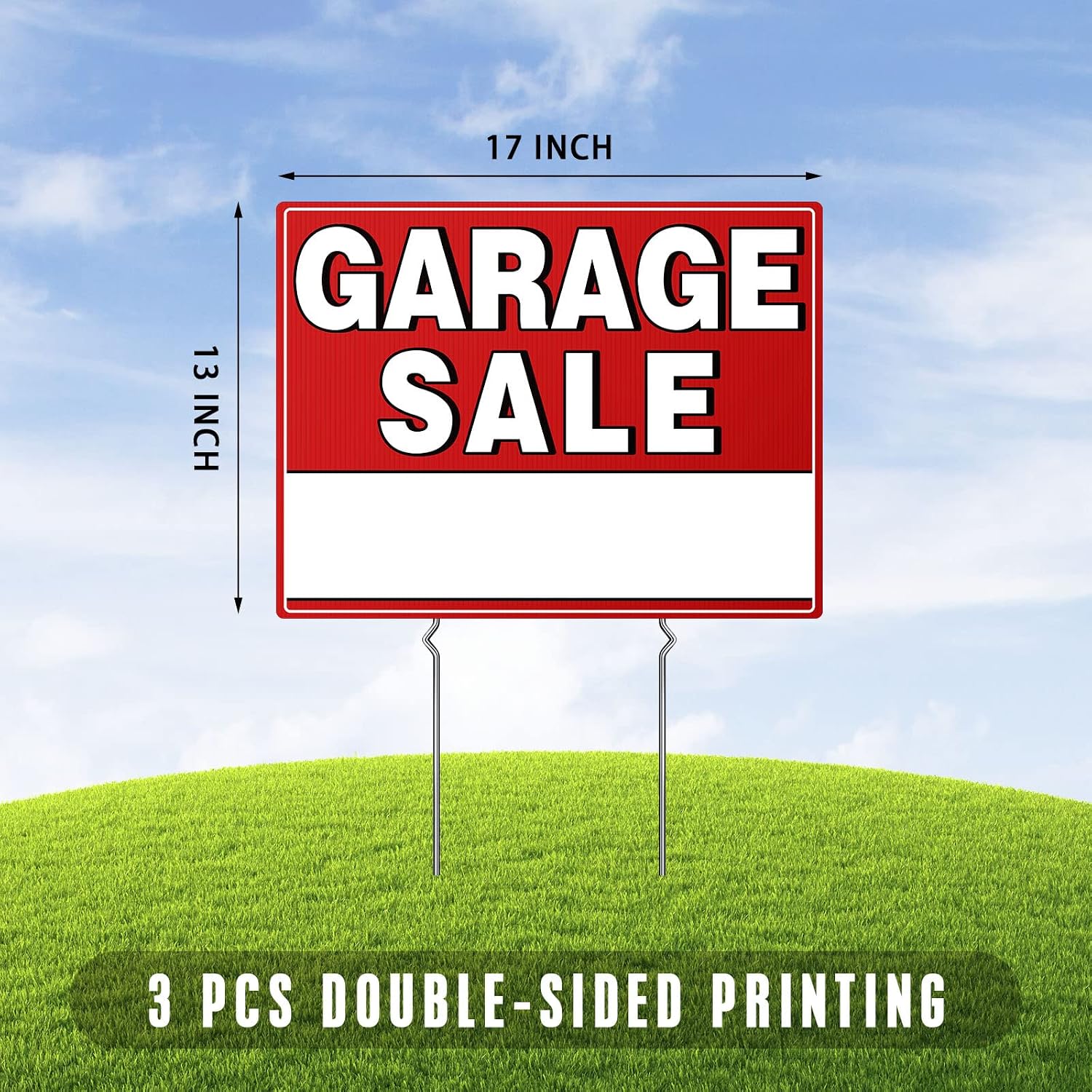 Garage Sale Signs with Stakes, 17" x 13" Double-Sided Yard Sale Sign with Arrow Stickers, Weather-Proof (3 Pack)