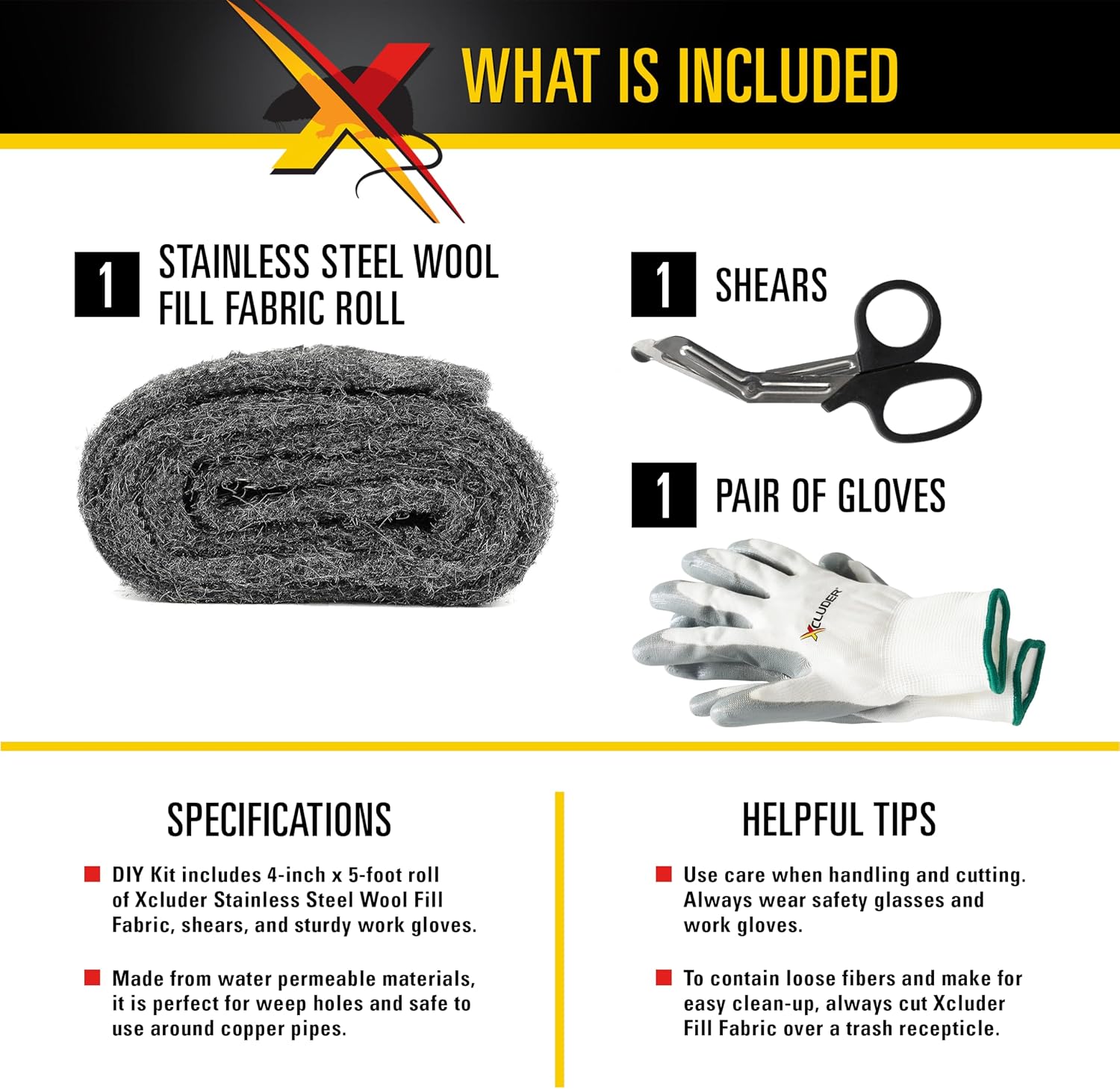 Xcluder Rodent Control Fill Fabric, Large DIY Kit, Stainless Steel Wool, Stops Rats and Mice
